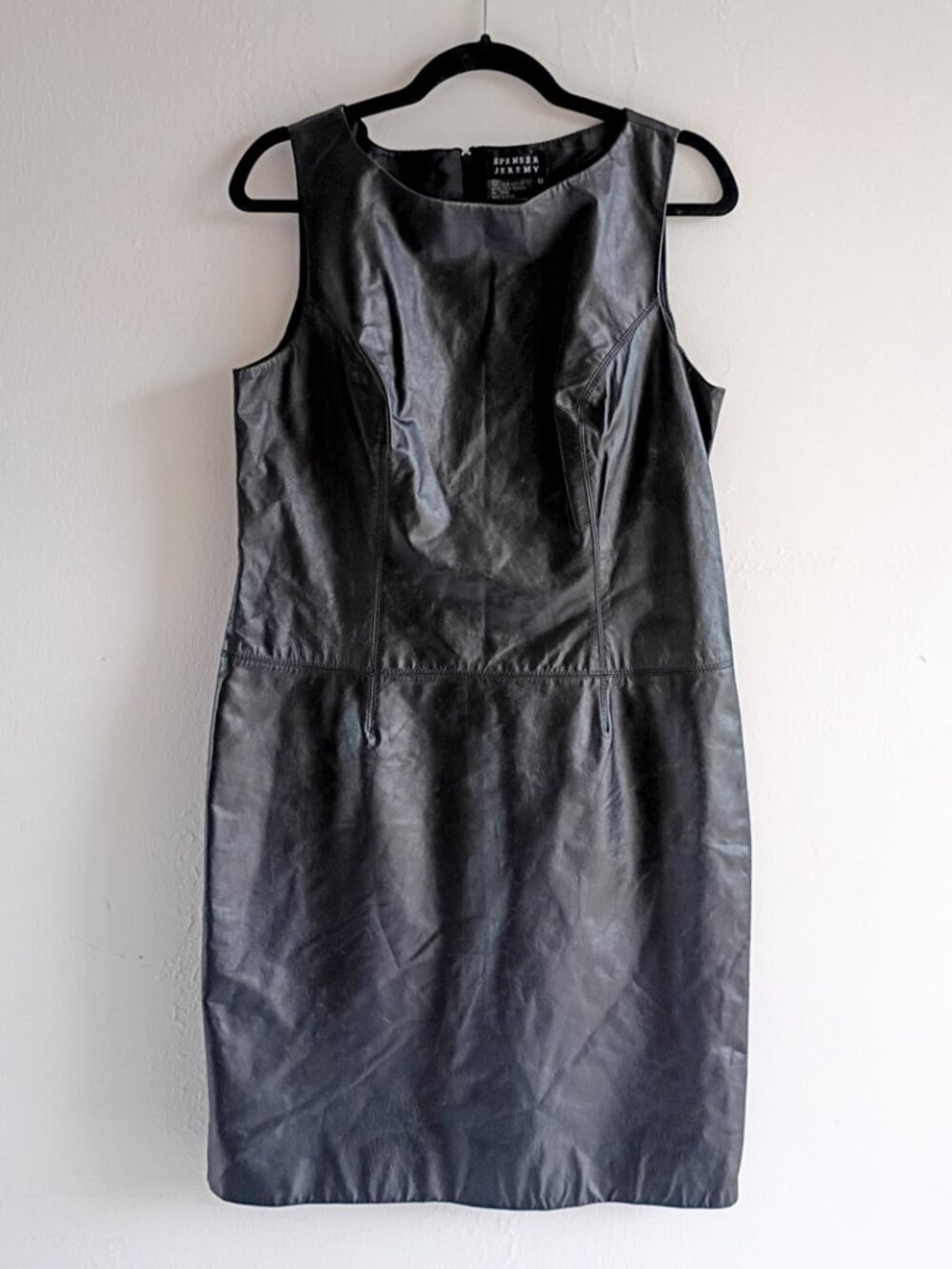 Spencer Jeremy Size 12 Black Lamb Leather Sleeveless Sheath Dress